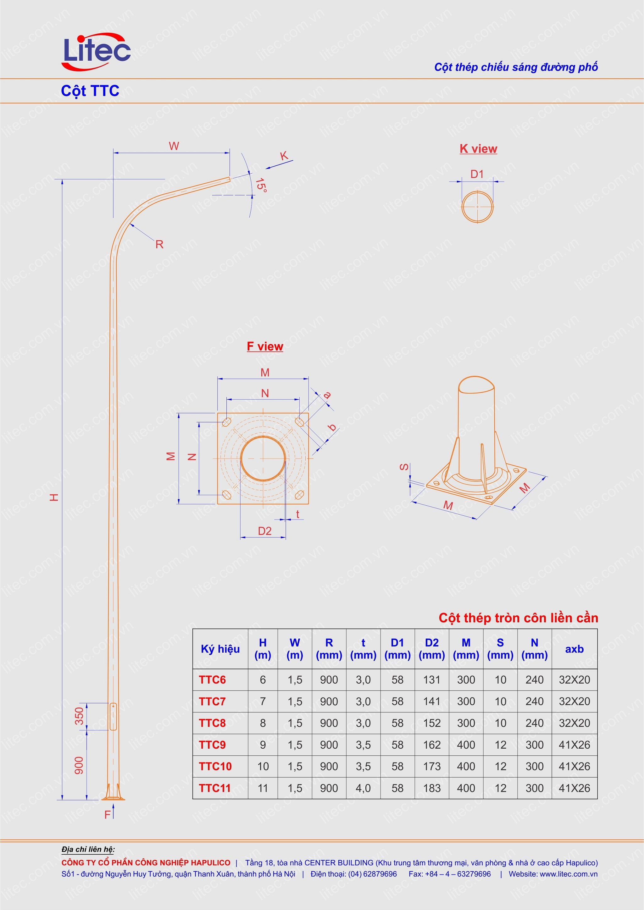 cột đèn tròn côn liền cần