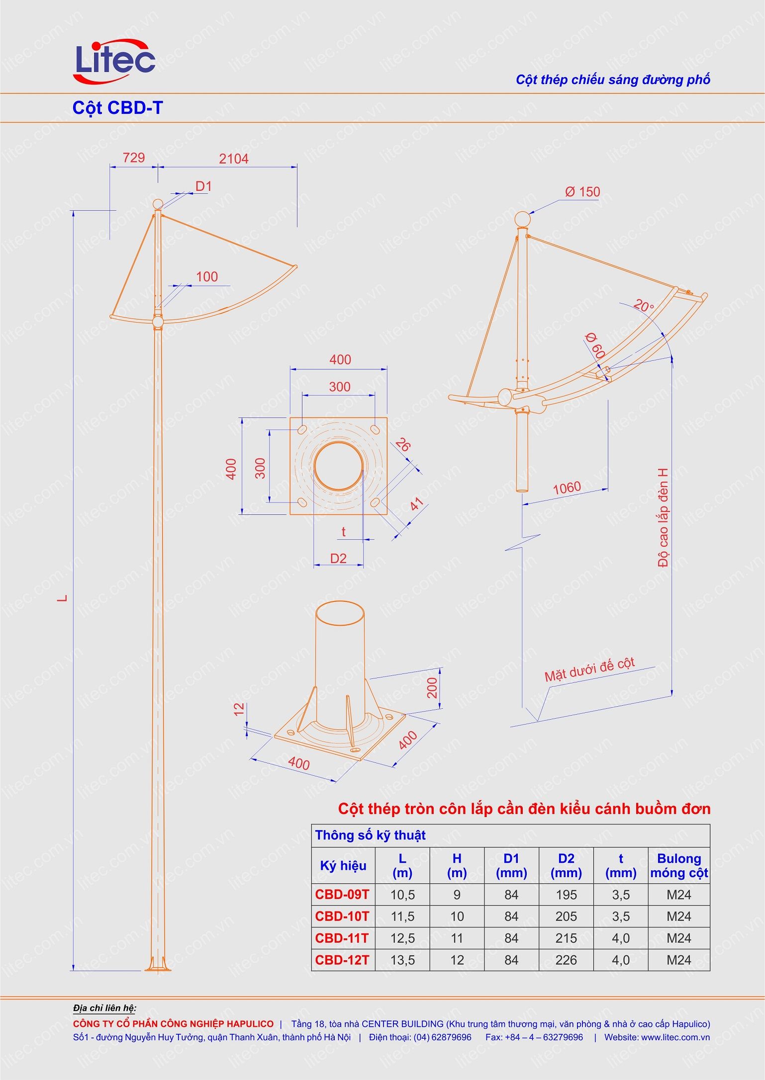 Cột đèn tròn côn lắp cần cánh buồm đơn